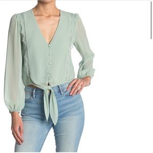 NWT WAYF Lace Trim Knotted Blouse